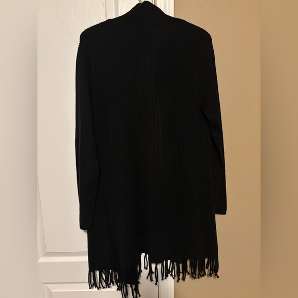 New Directions Black Open Cardigan with Fringe - Picture 2 of 3